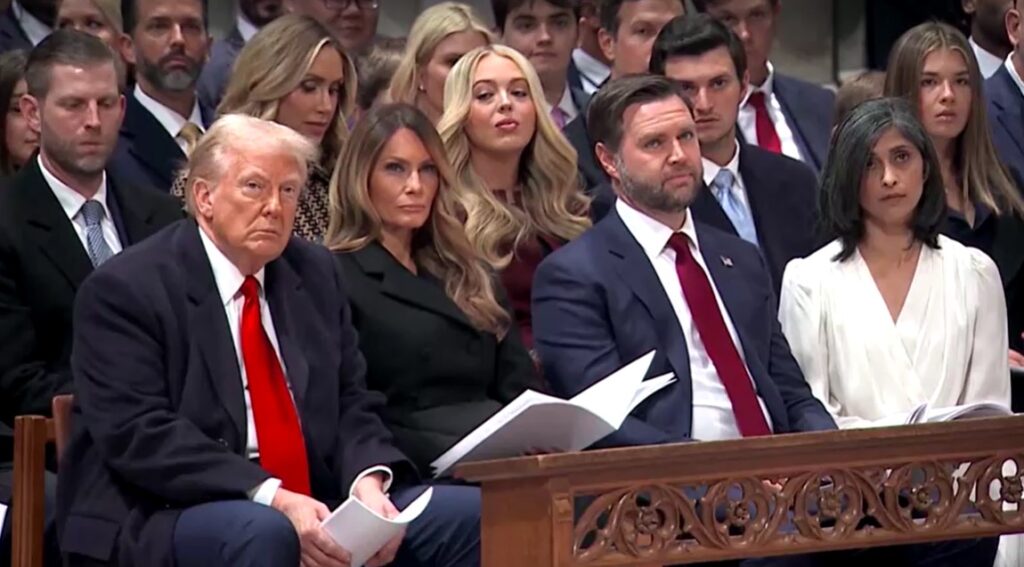 Trump and family and Vance attend prayer service