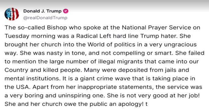 Trump demands apology from Washington bishop who urged mercy for immigrants