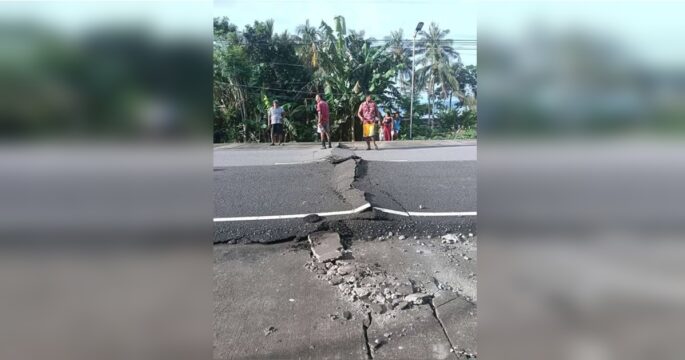 street damaged from earthquake in the Philippines