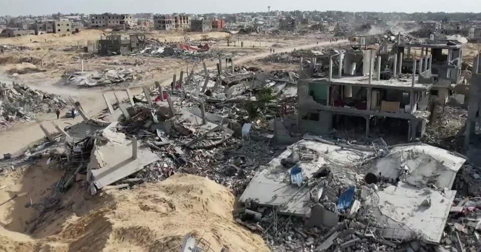 bomb damaged area in Gaza