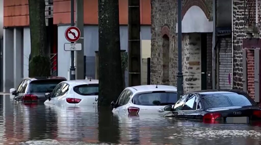 Cars submerged in Rennes as Storm Herminia floods parts of western France