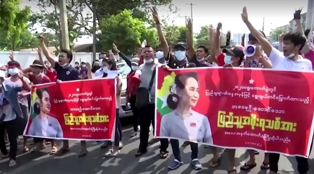 Myanmar protesters call for Aung San Suu Kyi release