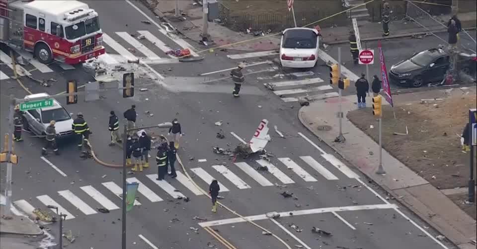 wide damaged area in Philadelphia plane crash