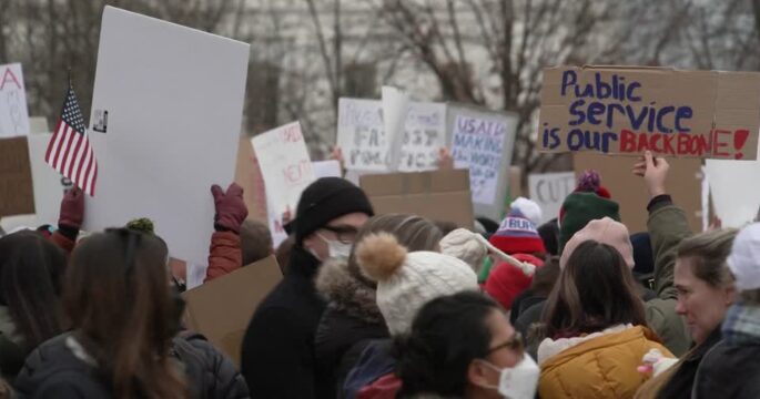 Protesters rally in Washington DC against Trump’s policies