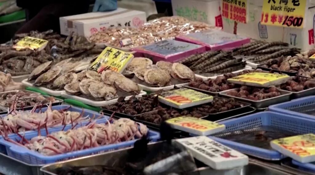 seafood stall in Japan's market