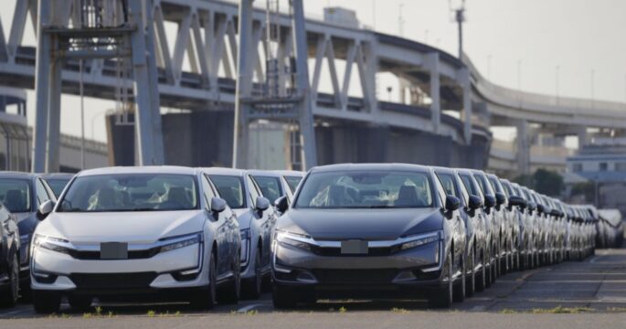 export-bound cars at Yokohama port