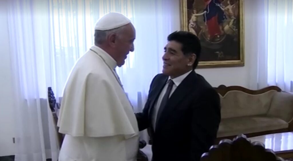 Pope and Diego Maradona on September 4, 2014