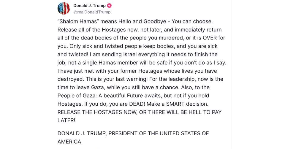 Trump warns Hamas as US holds unprecedented talks for Gaza hostages