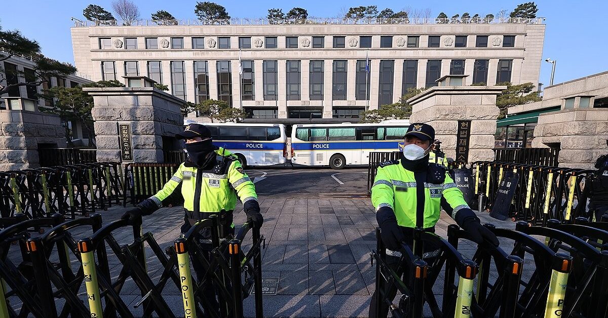 Police are stationed at the Constitutional Court in Seoul's Jongno district