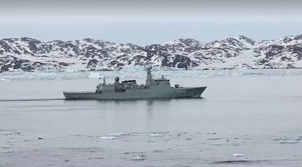 Danish Naval patrol vessel off the coast of Nuuk, Greenland