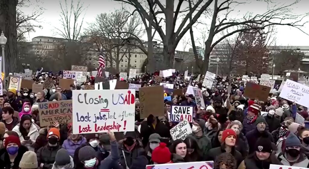 protest against USAID shutdown