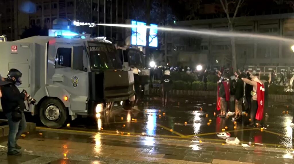 Turkish police push back opposition protesters with water cannons in Ankara