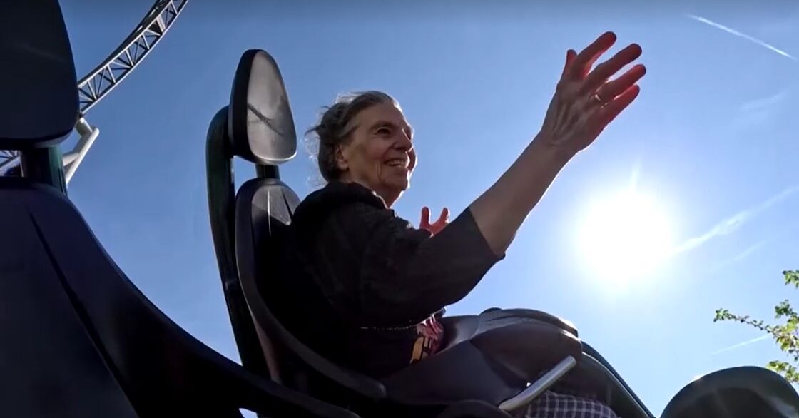 German granny Ursel rides roller coaster to ease backpain