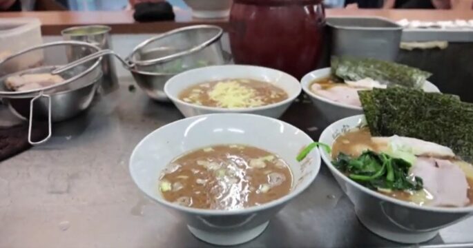 ramen cups on table