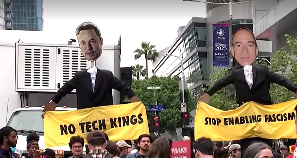 Protesters in LA denounce Elon Musk