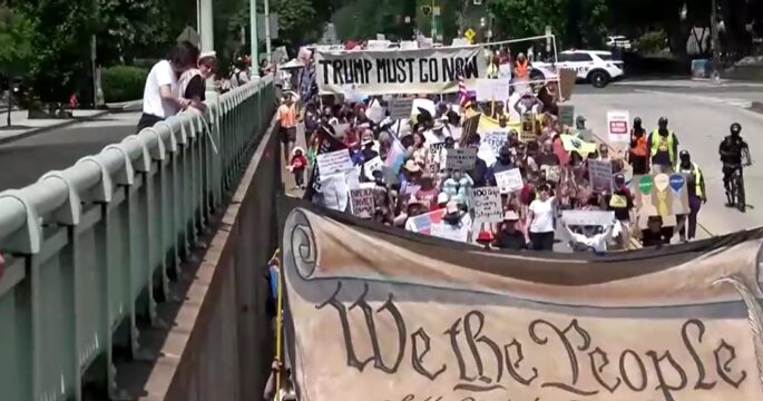 Protesters flooded the streets of Washington, D.C., denouncing U.S. President Donald Trump