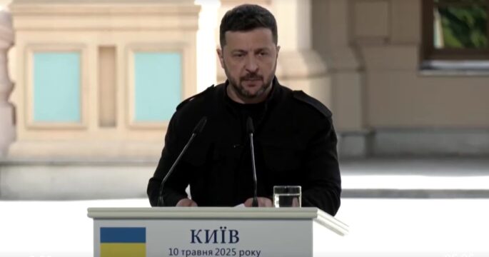 Ukraine's Zelensky at press conference in Kyiv