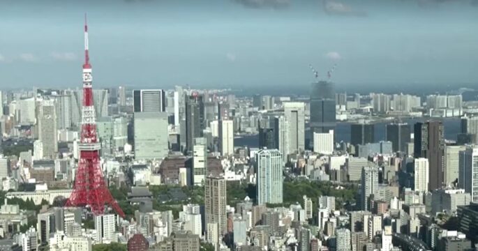 Tokyo Tower sits among Tokyo skyline