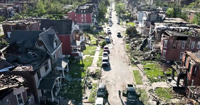Aerial view of destruction in Missouri from tornadoes