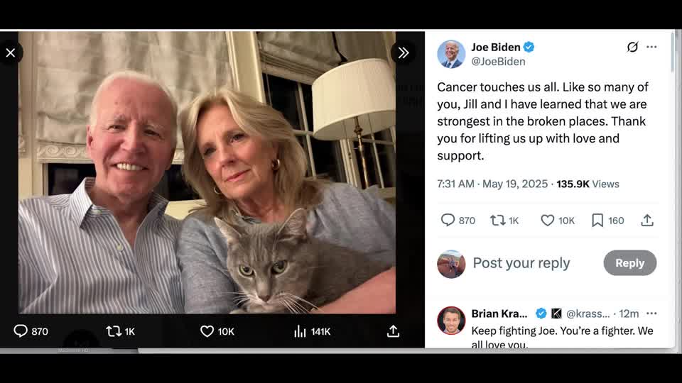 "Cancer touches us all" - Biden thanks supporters on X after prostate cancer diagnosis