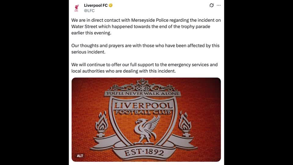 Liverpool posts after car hit pedestrians during Liverpool title parade