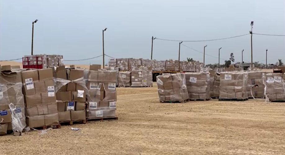 Still images show trucks delivering aid to Gaza