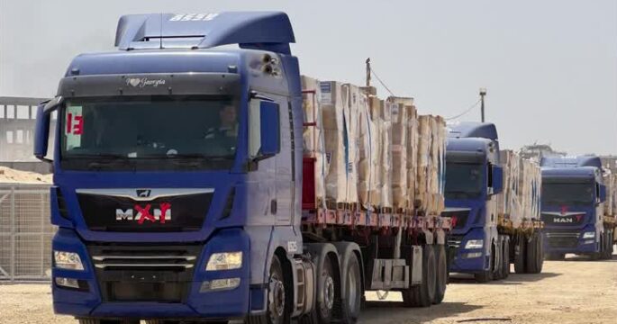 Still images show trucks delivering aid to Gaza