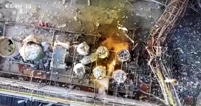 Aerial view sees smoke and debris after explosion at chemical plant in China