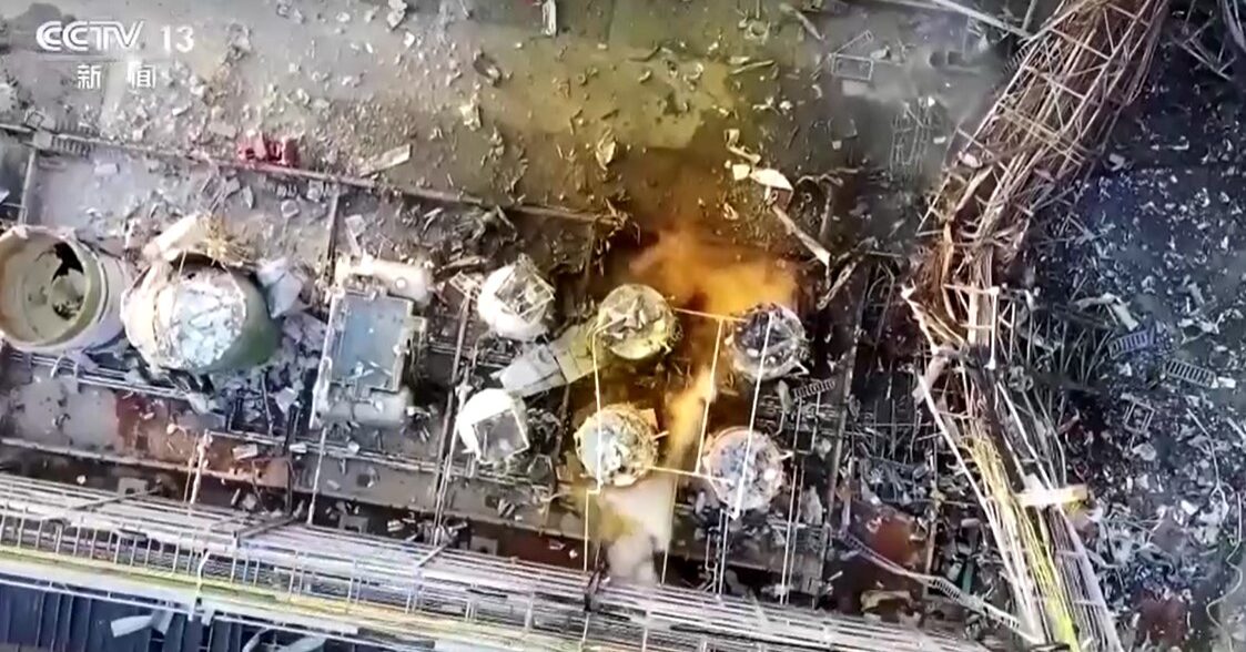Aerial view sees smoke and debris after explosion at chemical plant in China