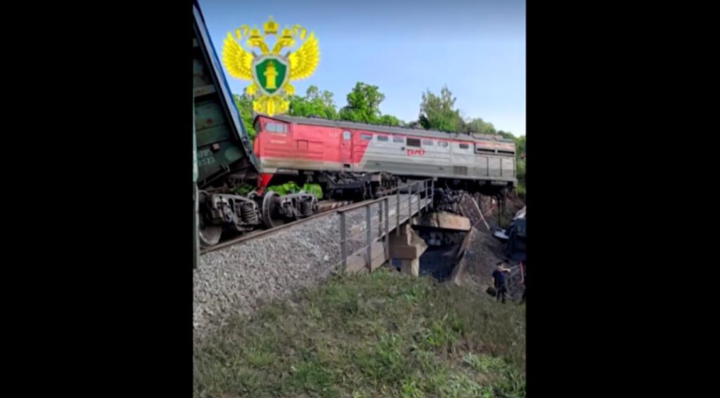 Freight train derails after bridge collapses in Russia's Kursk region