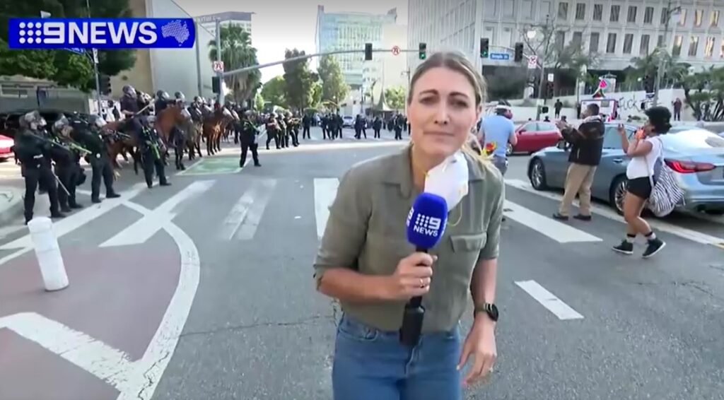 Australian journalist before hit with rubber bullet during LA protests