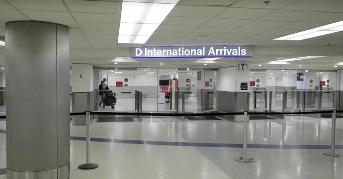 Arrival hall at Miami International Airport after Trump's travel ban order takes effect