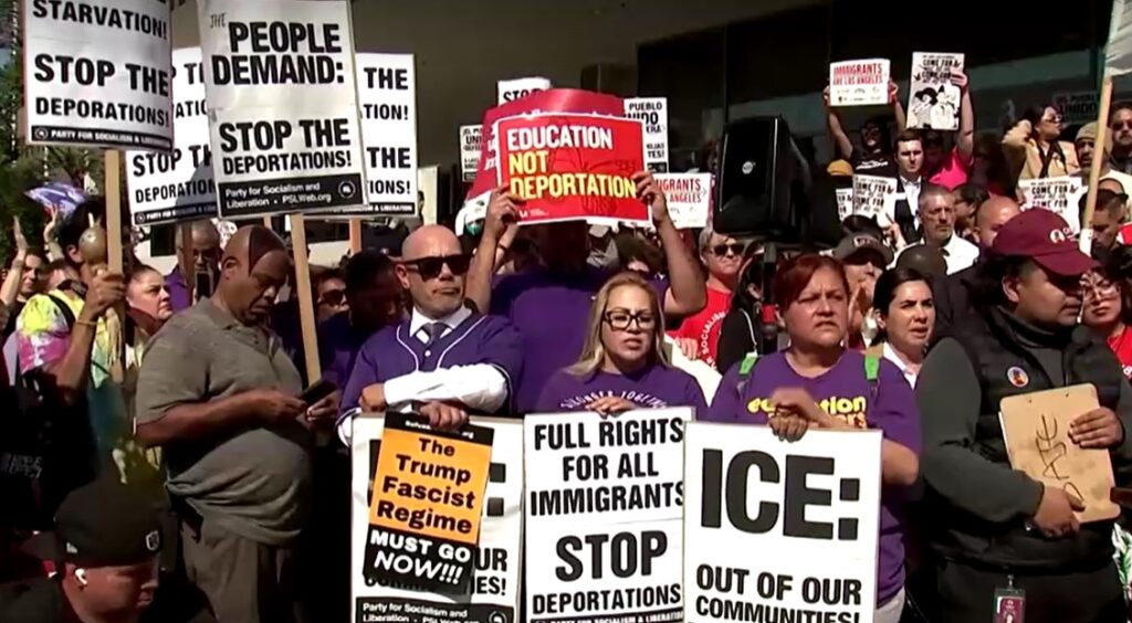 peacefully protest against ICE in LA