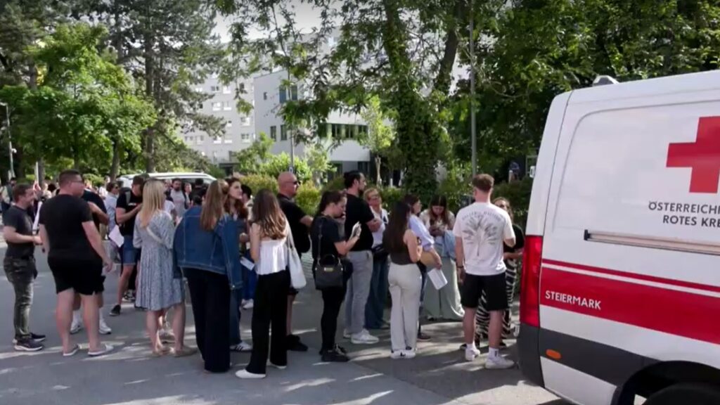 Young people queue to give blood for Austrian high school shooting victims