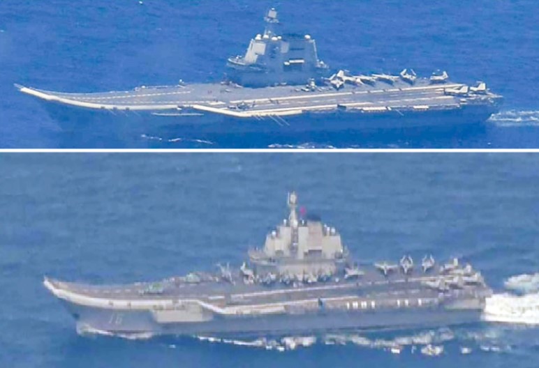 Chinese aircraft carrier Shandong (top) and Liaoning