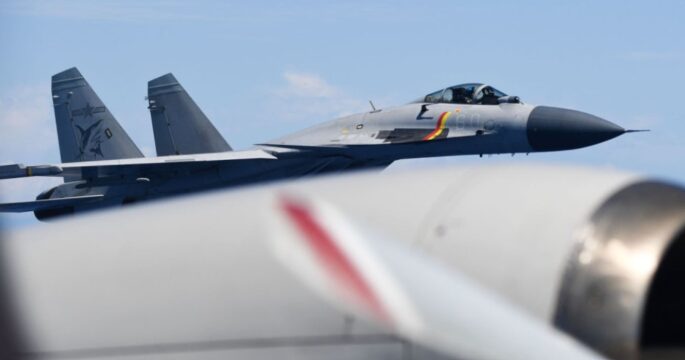 Chinese J-15 warplane approaches Japanese P-3C patrol aircraft on June 8, 2025