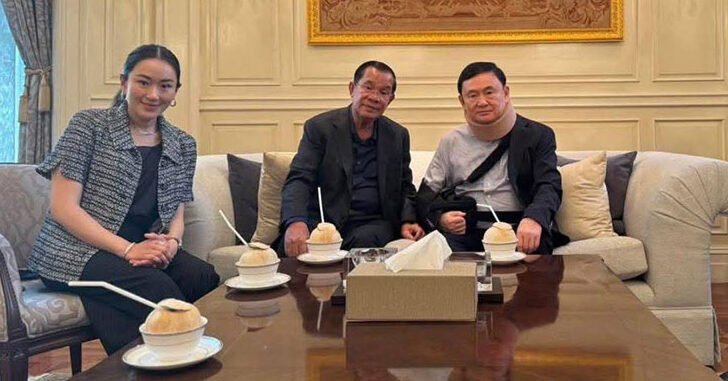 Senate President Hun Sen met with former Thai Prime Minister Thaksin Shinawatra and Paetongtarn Shinawatra
