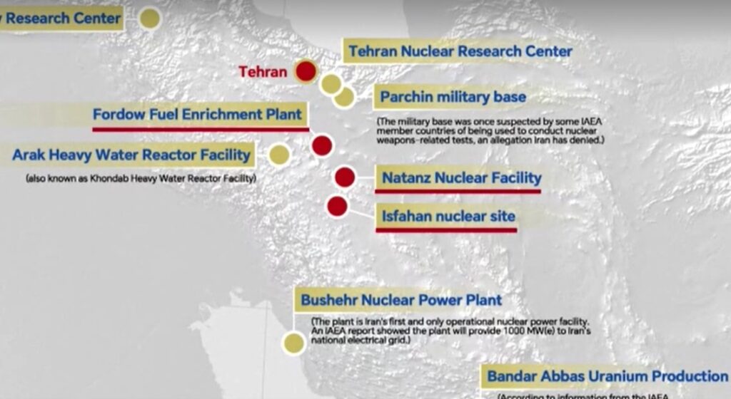 map of Iran's nuclear sites attacked by US