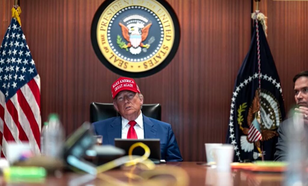images of Trump with advisors in Situation Room on Iran's nuclear sites bombing