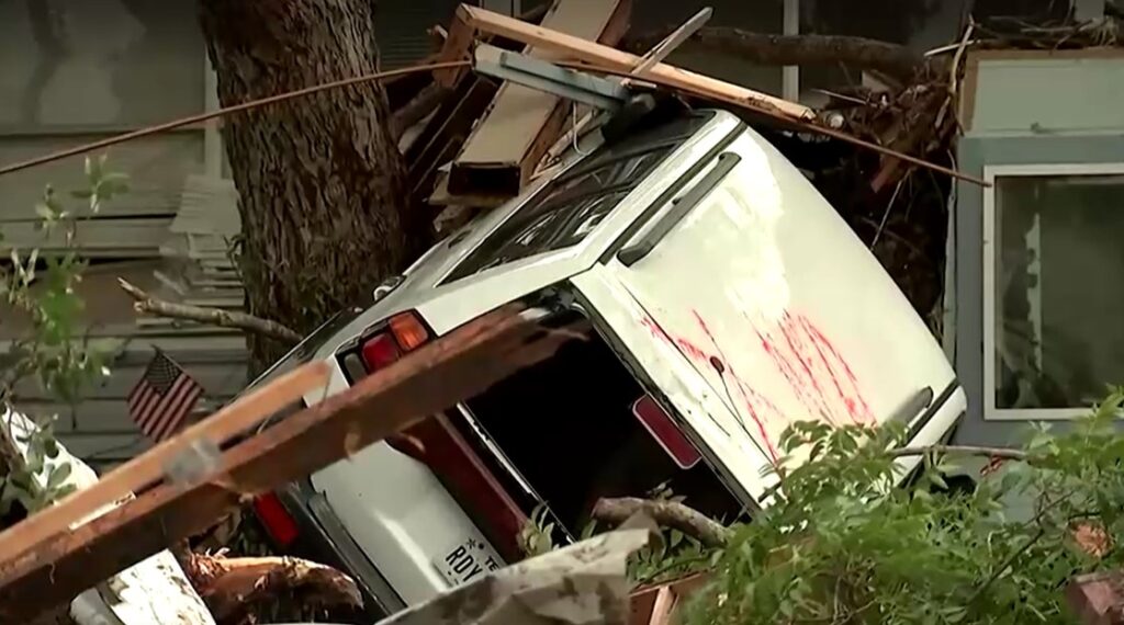 Damaged car from Texas flooding