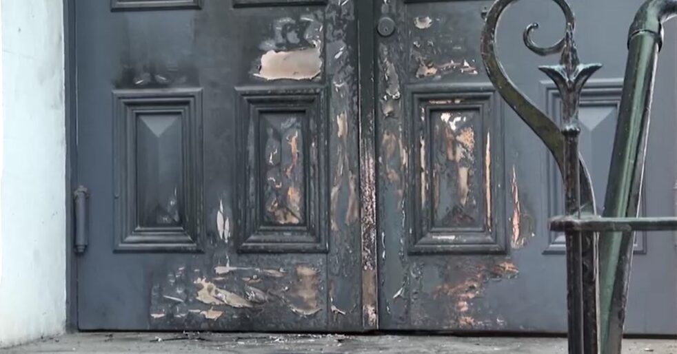 door damaged from Melbourne synagogue attack