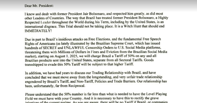 Trump's letter to Brazil on tariff 50%