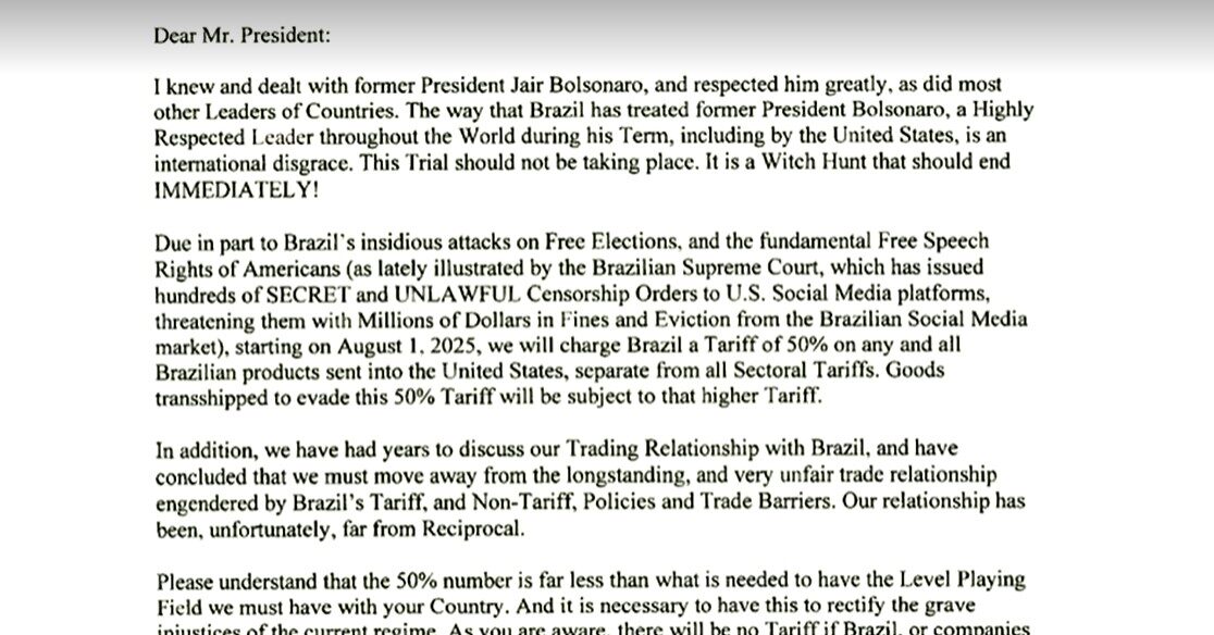 Trump's letter to Brazil on tariff 50%