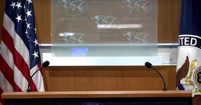 press conference podium of State Department