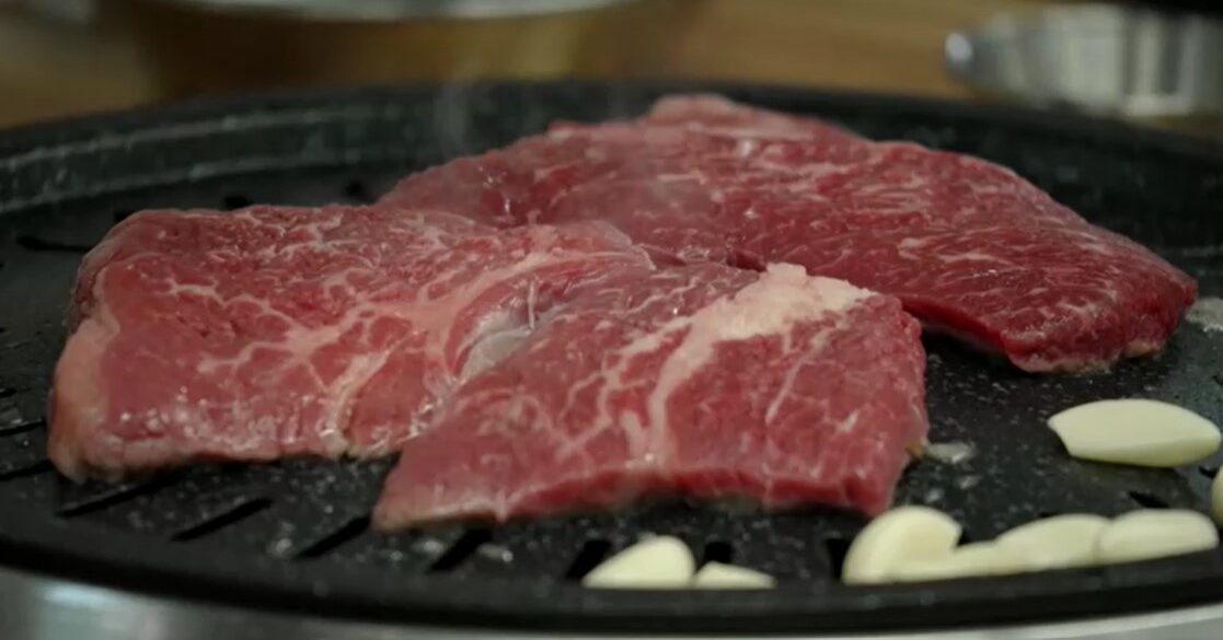 raw beef on stove