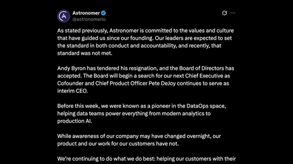 Astronomer's statement of CEO steps down after Coldplay concert