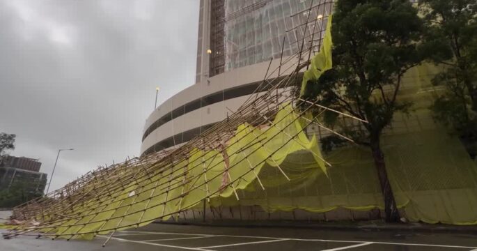 Typhoon Wipha topples scaffolding in Hong Kong