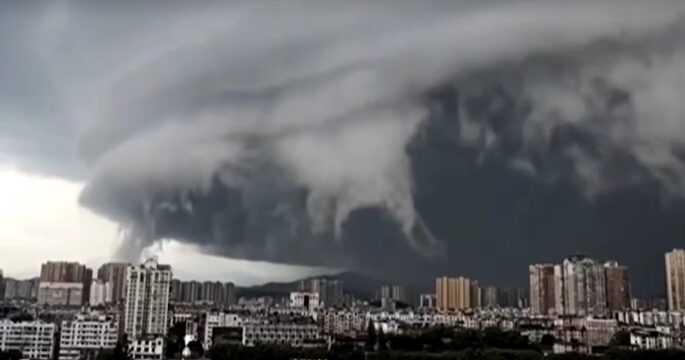 Massive dark cloud above Zhuhai city in Guangdong province as Typhoon Wipha made landfall.