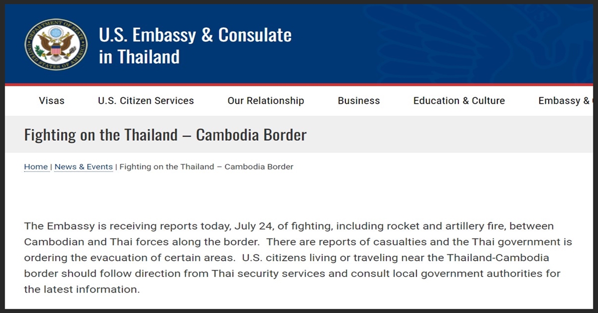 U.S.Embassy's statement on fighting on the Thailand-Cambodia border with border