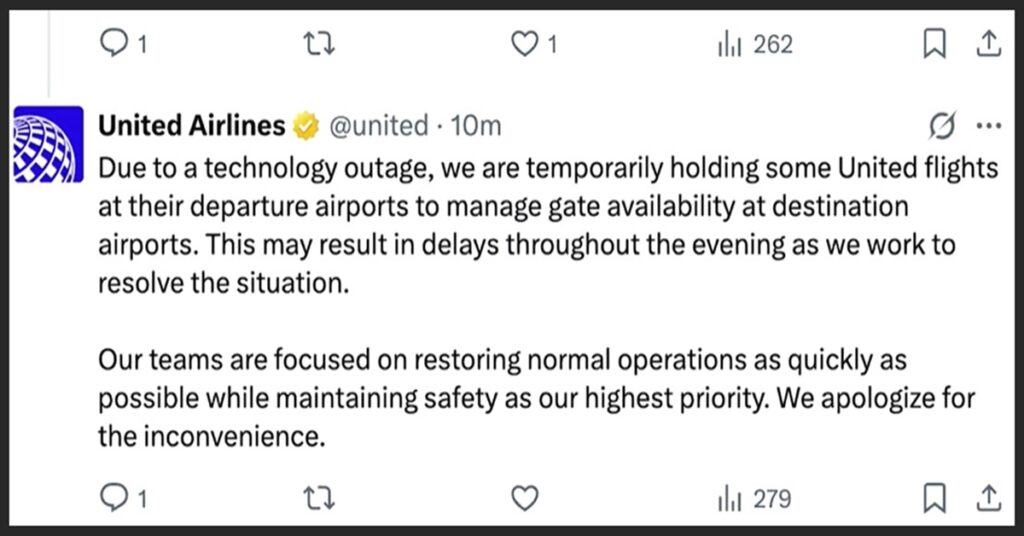 United Airlines alerts on halting aircrafts